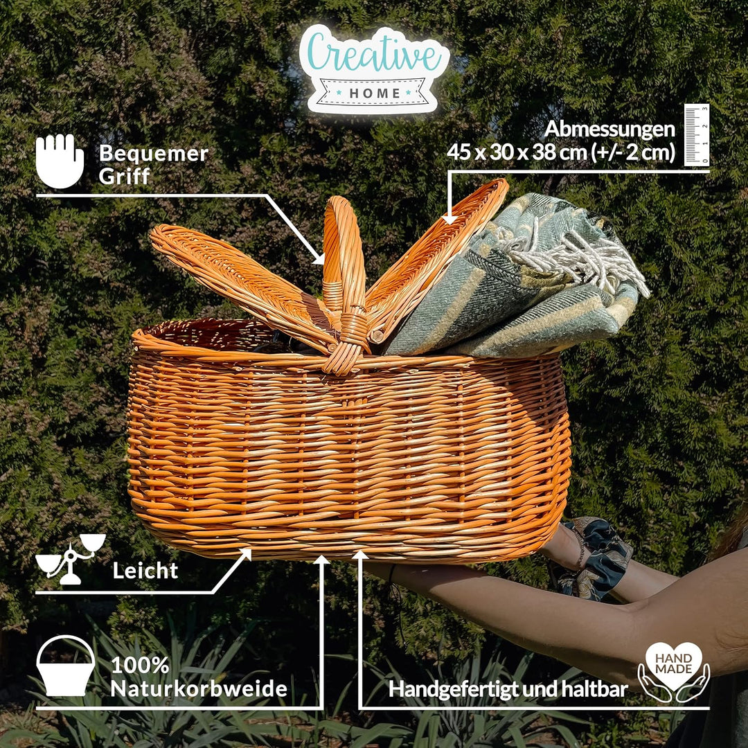 Creative Home Grosse Picknickkorb Weidenkorb mit Henkel Einkaufskorb | 45 x 30 x 38 cm (+/- 2 cm) |