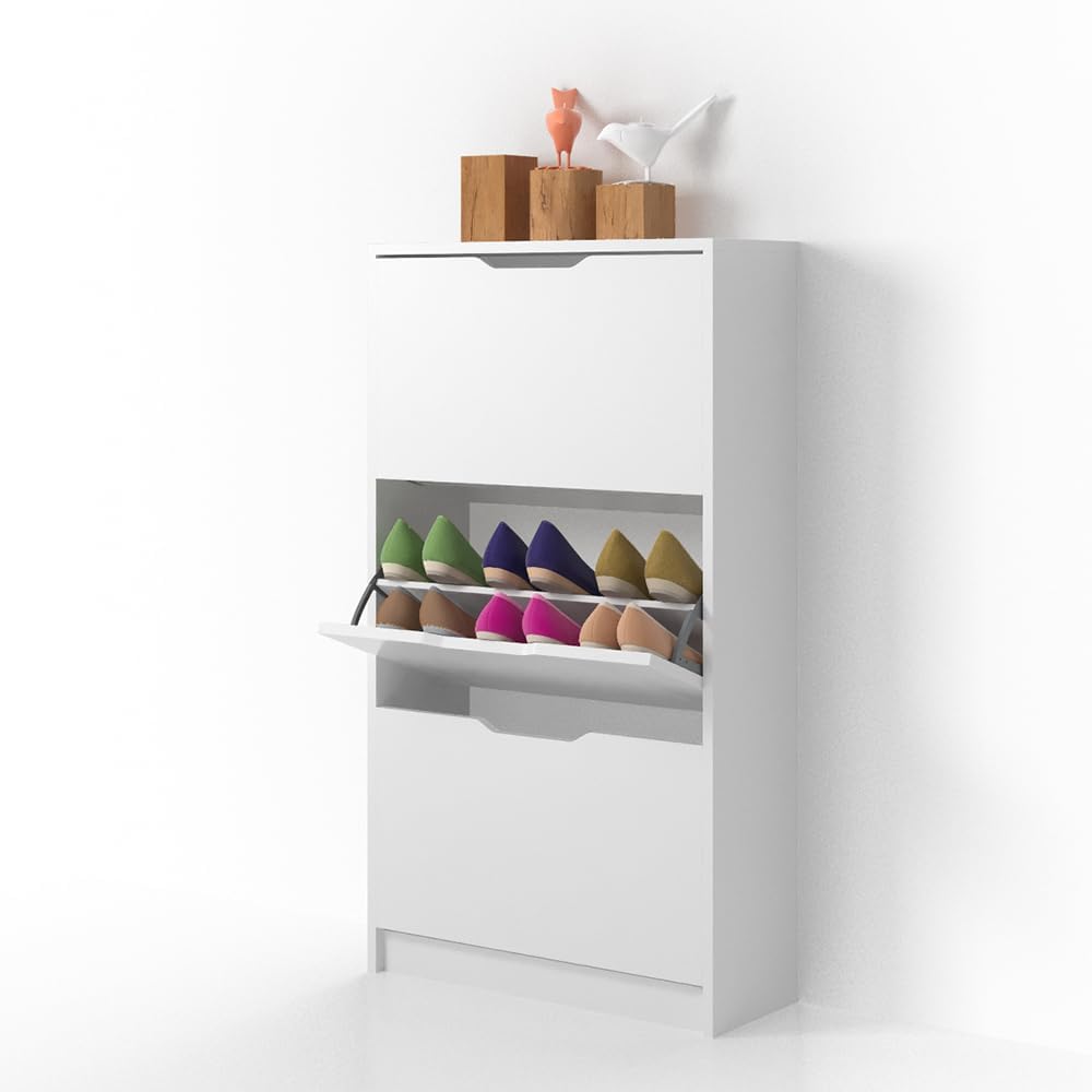 Vicco Schuhkipper Luca, Weiss, 59 x 105 cm 3 Fächer, zur Aufbewahrung von Schuhen, kombinierbar mit