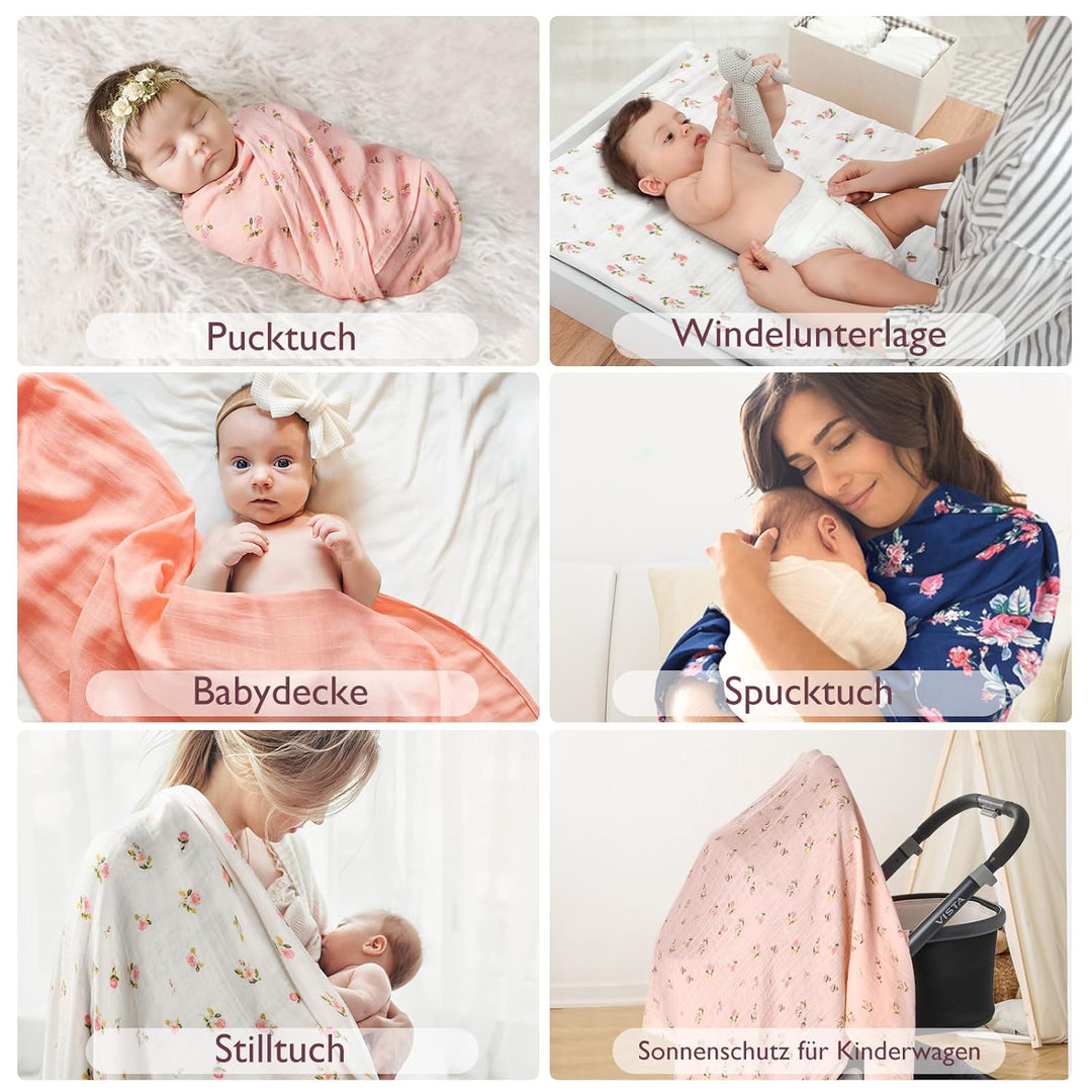 Momcozy Baby Pucktuch, Mulltuch 120 x 120cm 4er Set, Mullwindeln aus Baumwolle und Bambus, Bio-Baumw