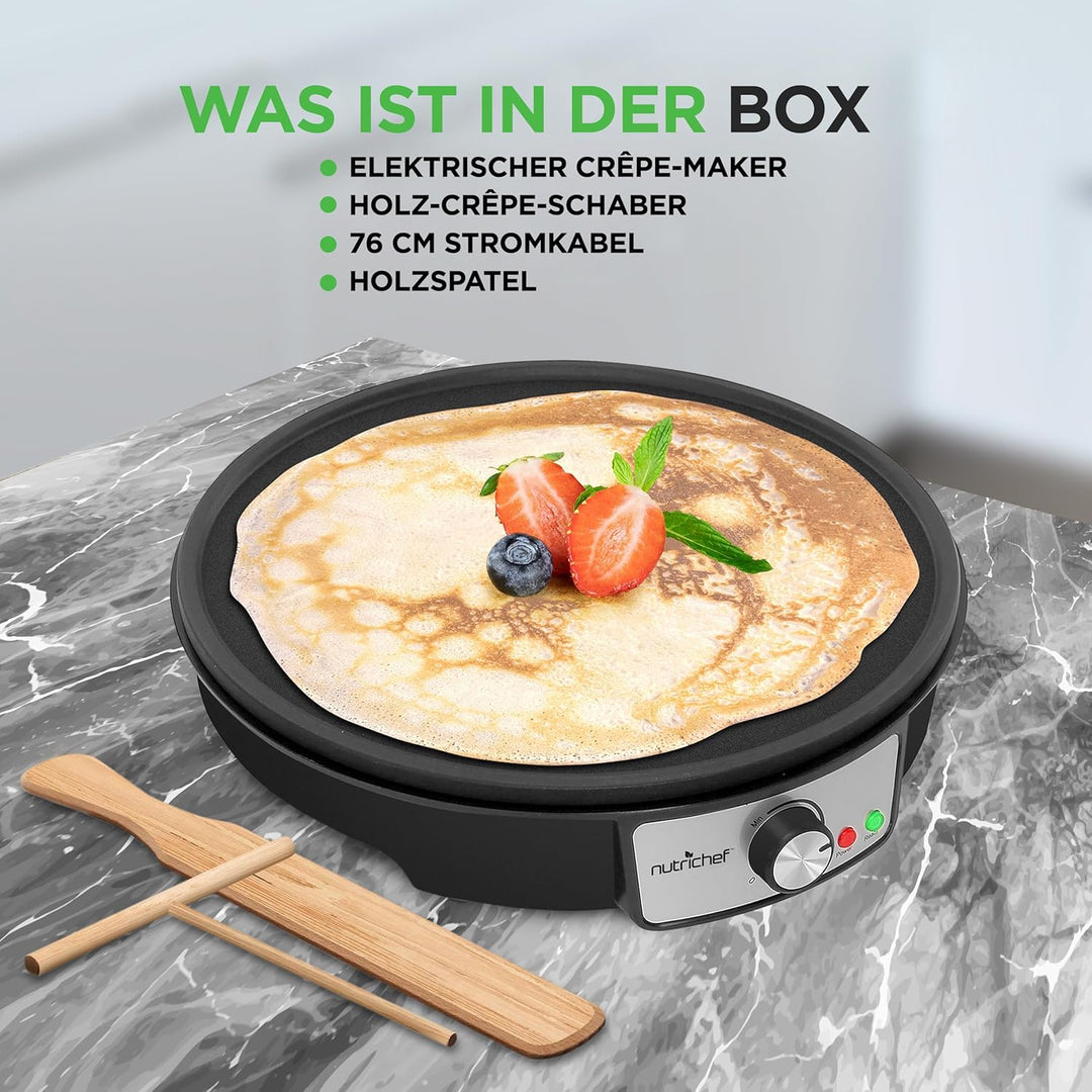 Nutrichef PCRM12EU Elektro-Griddle-Crêpe-Maker-Kochfeld Antihaftbeschichtete 12-Zoll-Aluminium-Kochp