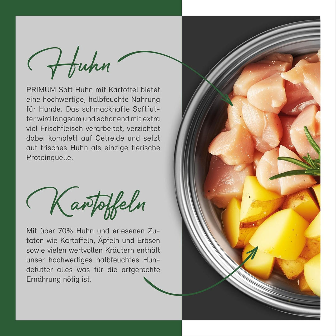 Primum- Soft Huhn mit Kartoffel - 15 kg - Halbfeuchtes Hundefutter - Getreidefreies Trockenfutter -