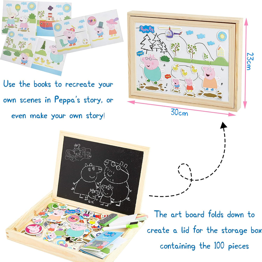 Peppa Pig Magnetische Holzpuzzle, Doppelseitiger Kreide und Magnettafel Kinder, Puzzle und Maltafel