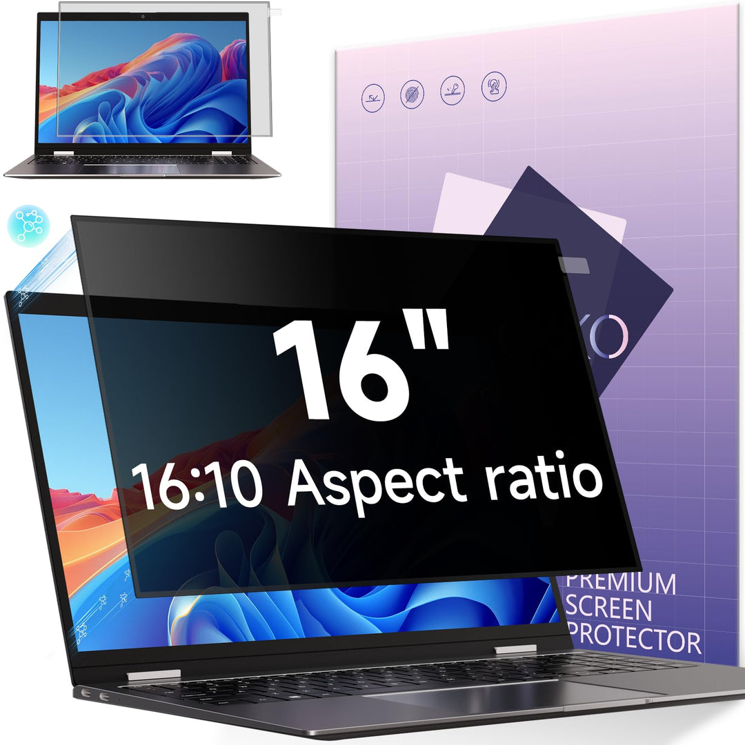 Blickschutzfolie für Laptop 16 Zoll 16:10, Anti Glare &amp; Blaulichtfilternd, Mit Randseitigen Klebestr