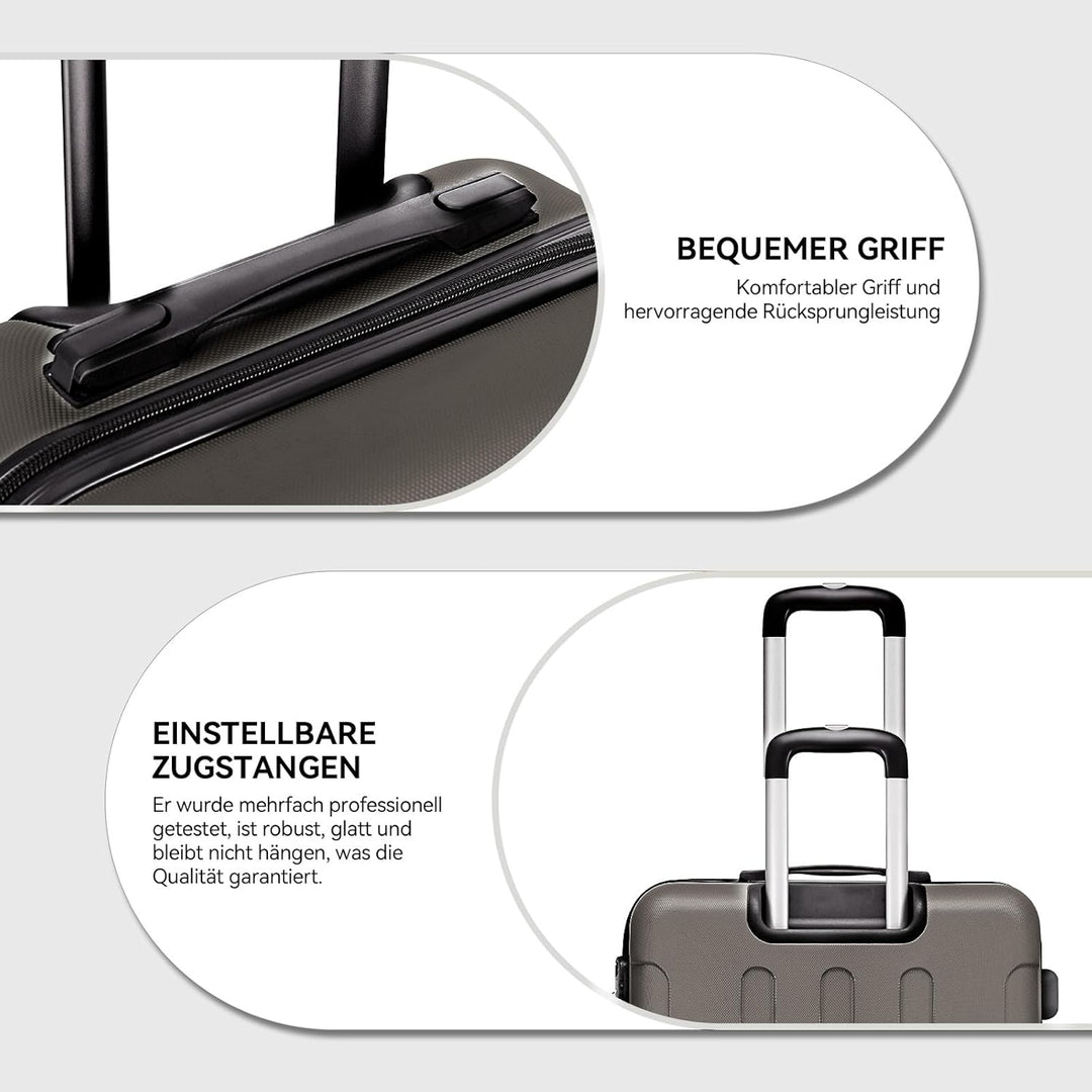 BEIBYE Hartschalen-Koffer Trolley Rollkoffer Reisekoffer Handgepäck 4 Rollen (M-L-XL-Set) (Coffee, S