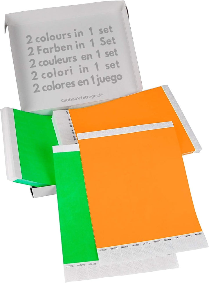 Grün+Orange Vorteilspack: 2x500 Eintrittsbänder aus Tyvek zum selbst gestalten und bedrucken von GA