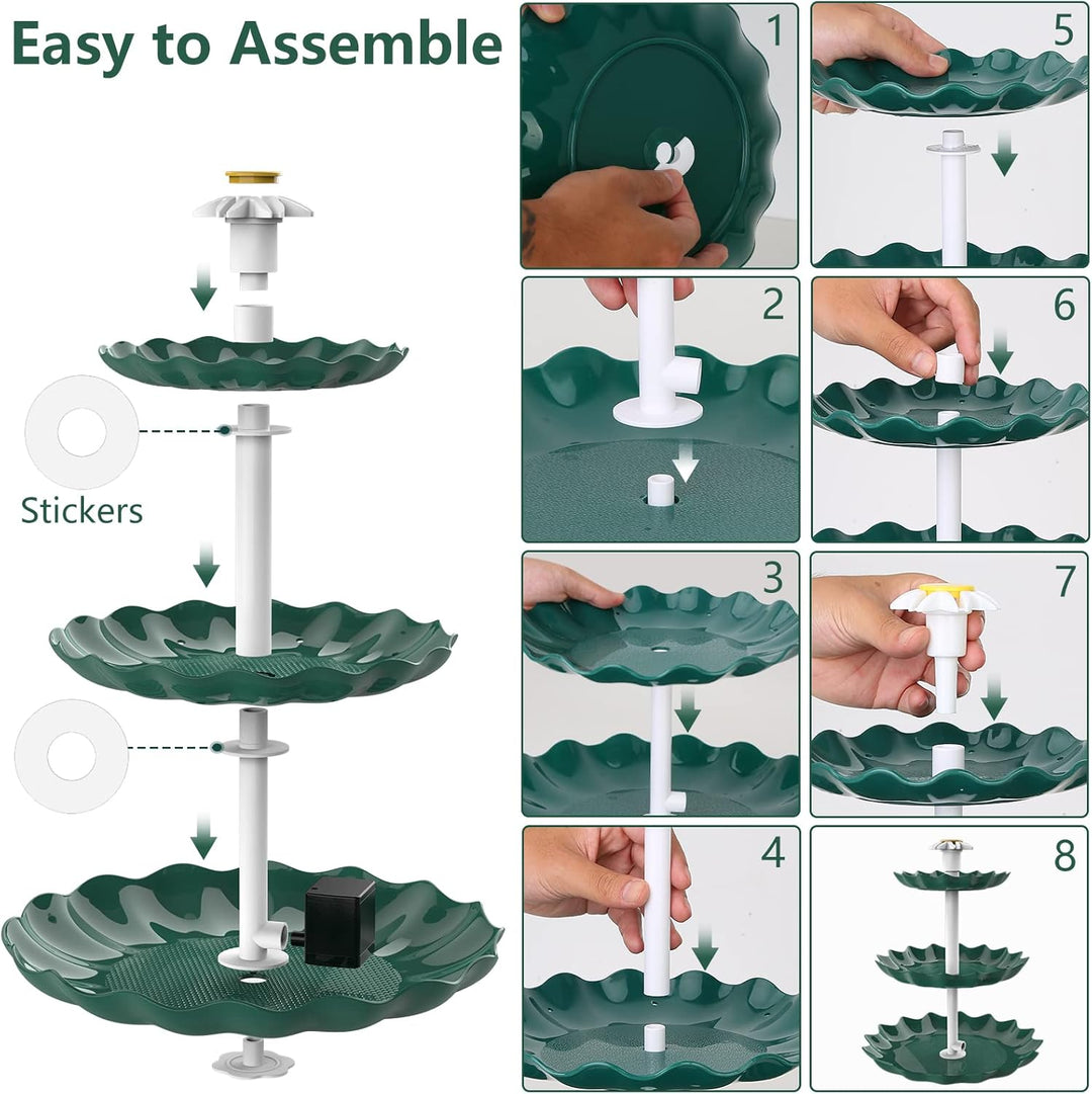 AISITIN DIY Brunnen,Vogeltränke Sets mit 3,5W Solar Springbrunnen, 3 Stufige Vogelfütterer für Draus