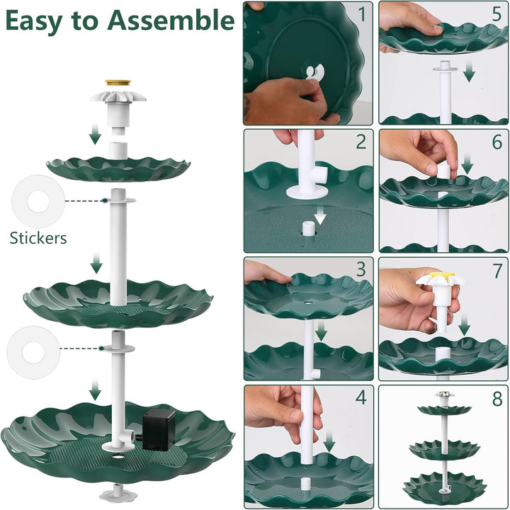 AISITIN DIY Brunnen,Vogeltränke Sets mit 3,5W Solar Springbrunnen, 3 Stufige Vogelfütterer für Draus