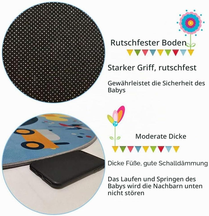 Kinderteppich Spielen Teppich Strasse Auto Tier Universum Blau Grün Grau(120×180cm,47×71inch) 120 *