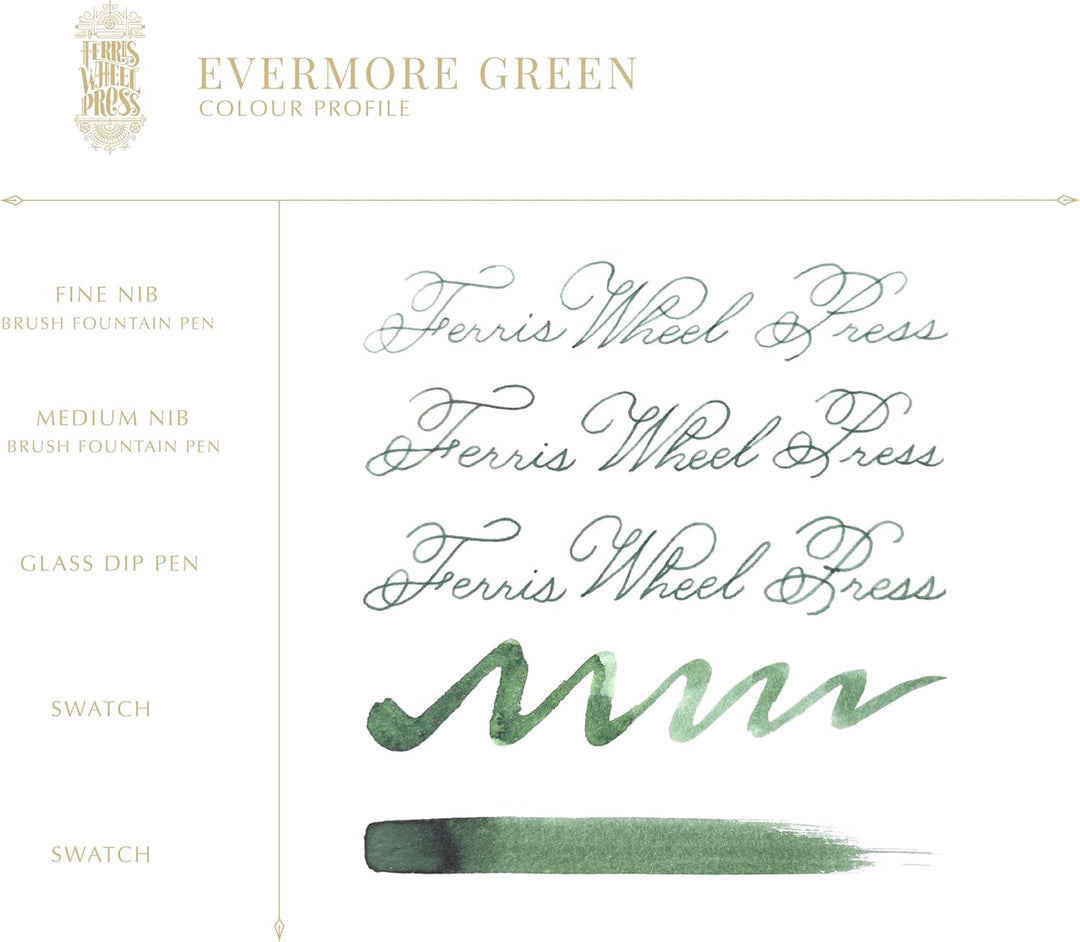 Ferris Wheel Press Ink, Everyday Ink Collection, Evermore Green, Acacia Green, 38ml Fountain Pen Ink