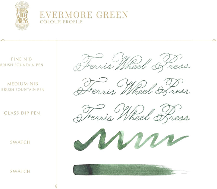 Ferris Wheel Press Ink, Everyday Ink Collection, Evermore Green, Acacia Green, 38ml Fountain Pen Ink