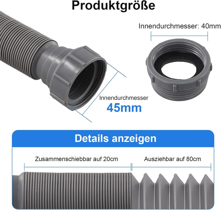 Verstellbares Doppel-Ablauf-Set, flexibles Abflussrohr, mit P-Trap-Design und Silikondichtungen für
