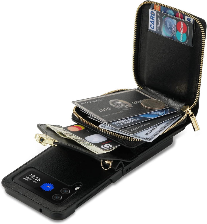 UDBKKDX Brieftasche Handyhülle für Samsung Galaxy Z Flip 5, Schnalle Frauen Mattes Leder hülle mit B