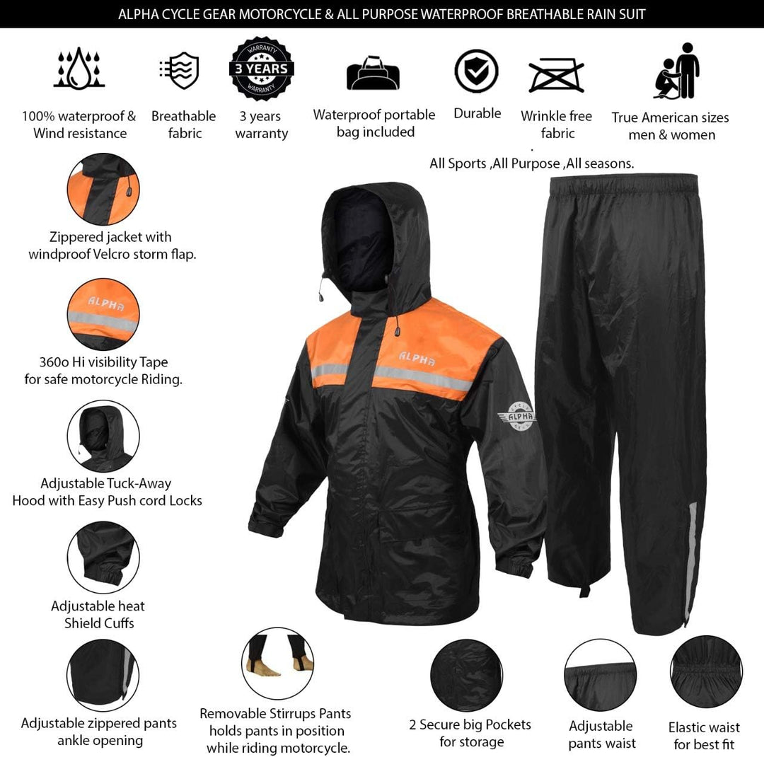 ALPHA CYCLE GEAR Regenanzug für Männer & Frauen Jacken Hose Gear Reflektierender Regenanzug Wasserdi