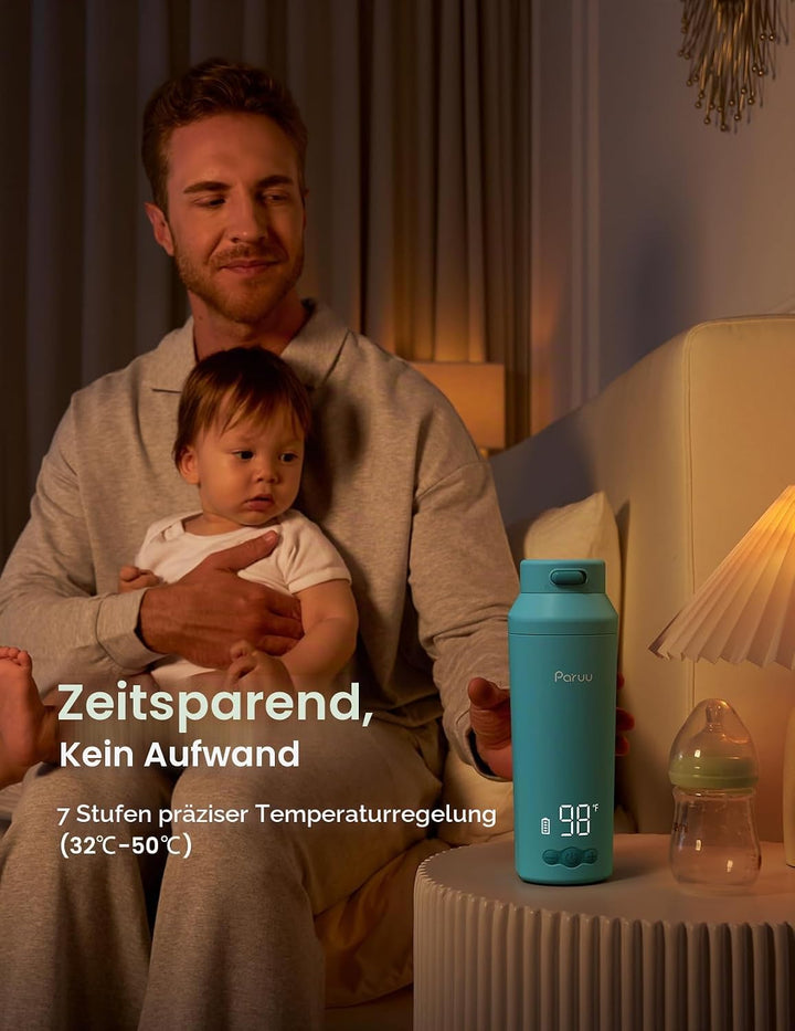 Paruu Tragbarer Flaschenwärmer Baby für Unterwegs, Schnellaufheizen in 2 Min, Leicht zu Reinigende W