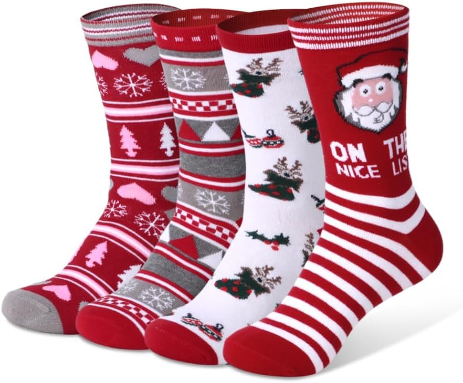 GEKMOR 4 Paar Weihnachtssocken, Warme Wintersocken Christmas Socks Damen Weihnachtsbaum Weihnachtsma