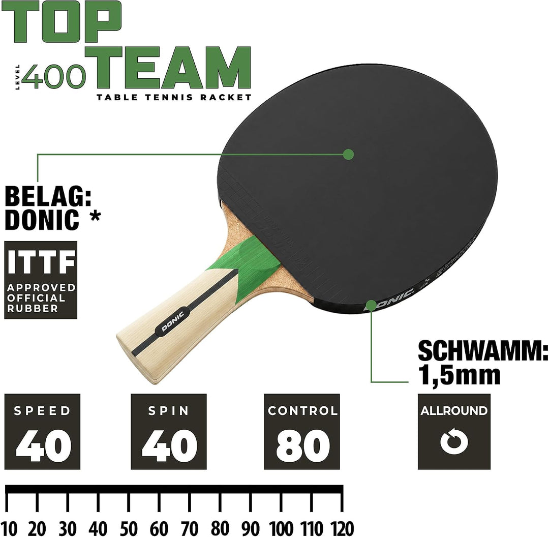 Donic-Schildkröt Tischtennis-Set Top Teams 400, 2 Schläger, 3 Bälle in guter 1* Qualität, in wertige