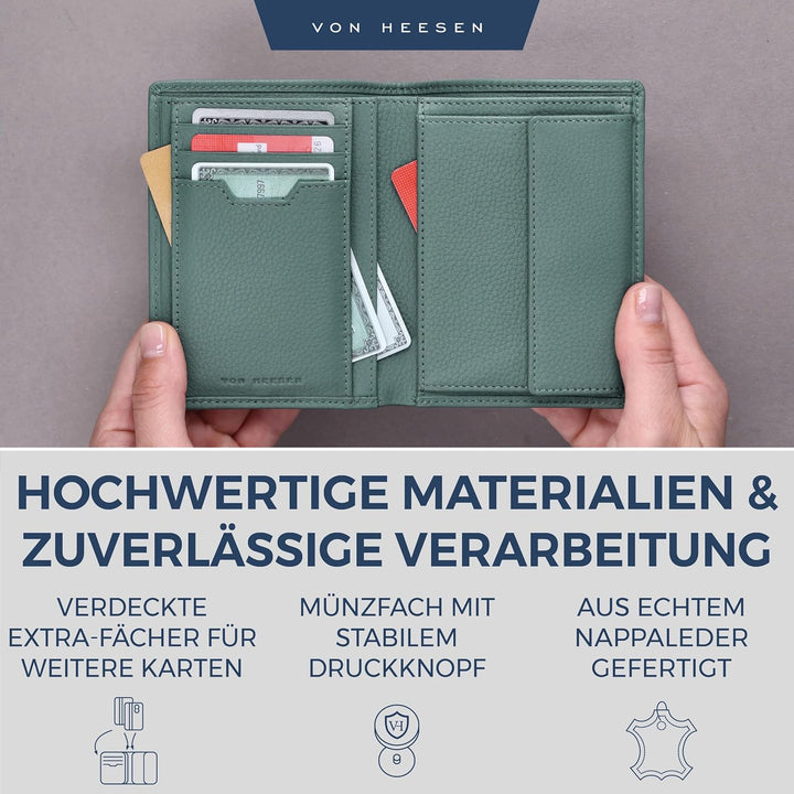 VON HEESEN Leder Geldbörse RFID Schutz I Echtleder Geldbeutel für Damen &amp; Herren I Portemonnaie Brie