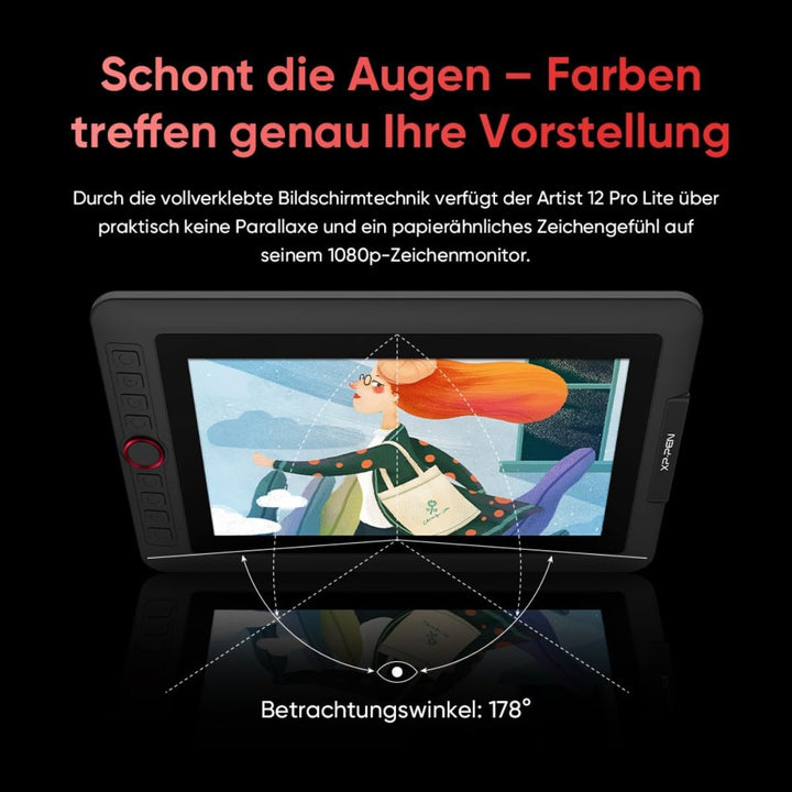 XPPen Artist 12 Pro Lite Grafiktablett mit Display für PC- 11,6 Zoll | 8 Taste und 1 Einstellrad, 81