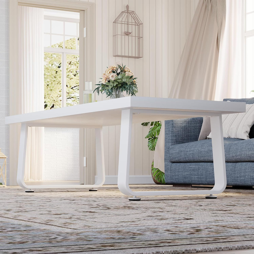 HSH Couchtisch Weiss Tisch Wohnzimmertisch aus Holz Metallgestell Modern Design für Wohnzimmer Beist