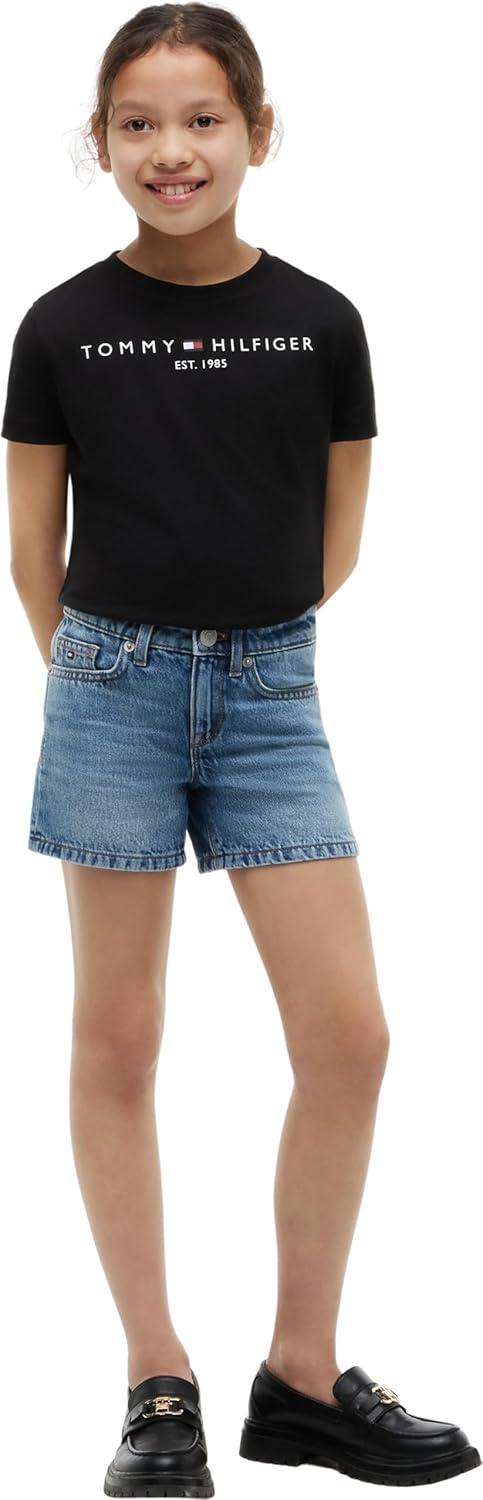 Tommy Hilfiger Kinder Unisex T-Shirt Kurzarm Essential Tee Rundhalsausschnitt 10 Jahre Schwarz, 10 J