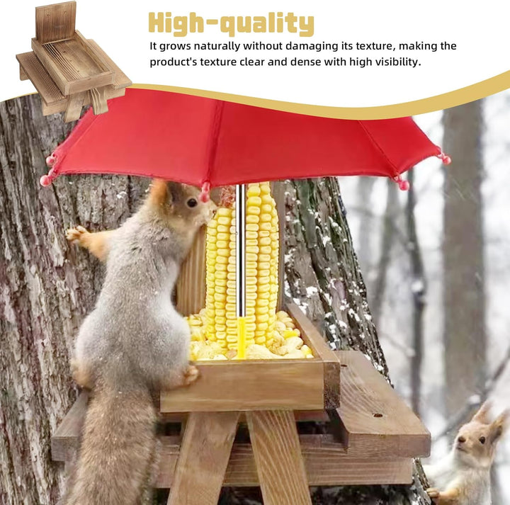 Eichhörnchen Futterhaus Wetterfest, Eichhörnchen-Futtertisch aus Holz mit Regenschirm und Maiskolben
