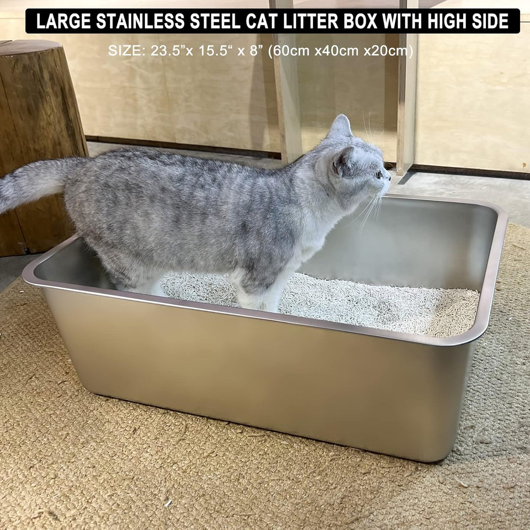IKITCHEN Grosse Katzentoilette Edelstahl(60×40×20cm), Litter Box Katzenklo, Katzen und Kaninchen Met