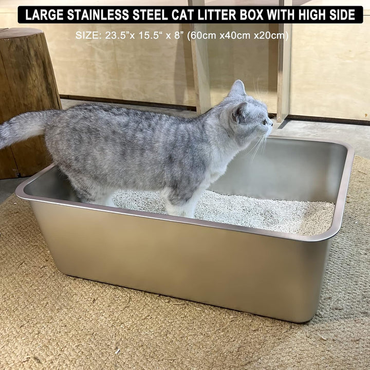IKITCHEN Grosse Katzentoilette Edelstahl(60×40×20cm), Litter Box Katzenklo, Katzen und Kaninchen Met