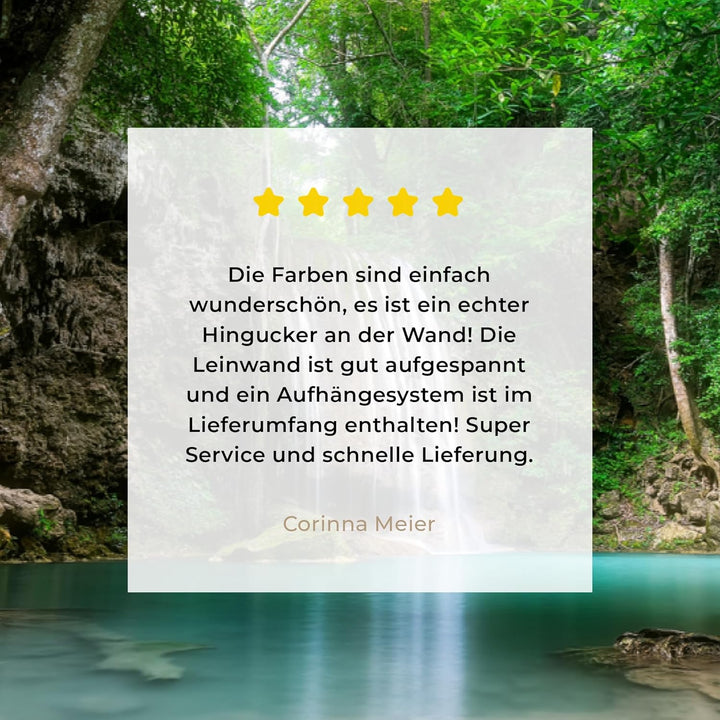 MuchoWow Leinwand Bilder, Einzigartige Wanddeko mit Rahmen, Dschungel - Wasserfall - Pflanzen - Wass