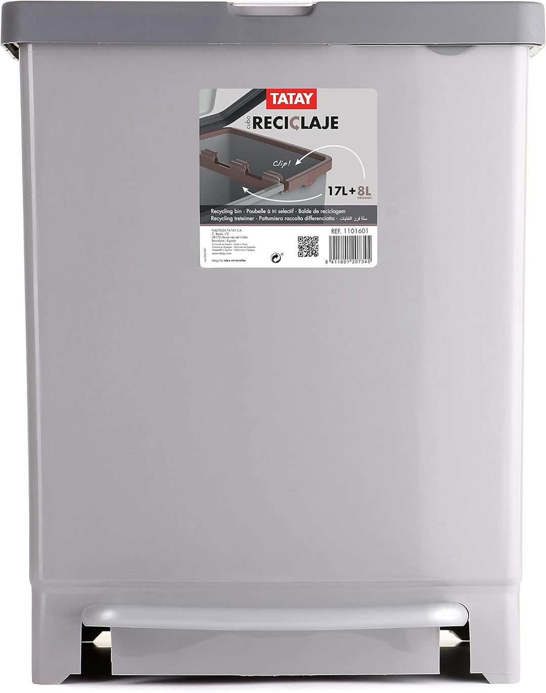 Tatay Recycling-Treteimer, 25 l Fassungsvermögen (mit Trennwand 17 l + 8 l), herausnehmbar, BPA- Pol