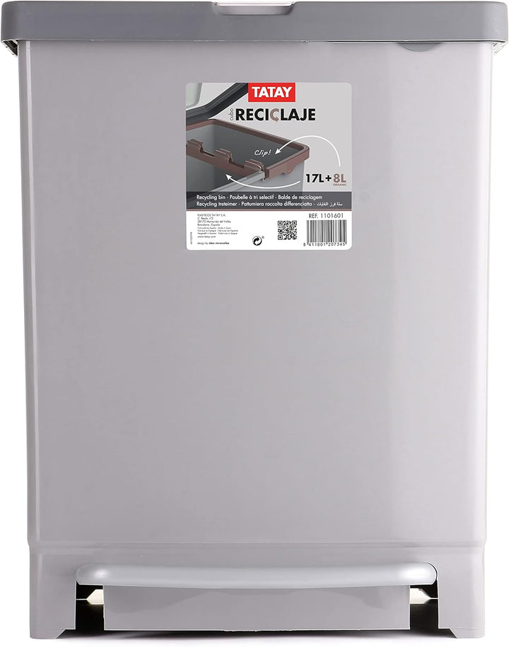 Tatay Recycling-Treteimer, 25 l Fassungsvermögen (mit Trennwand 17 l + 8 l), herausnehmbar, BPA- Pol