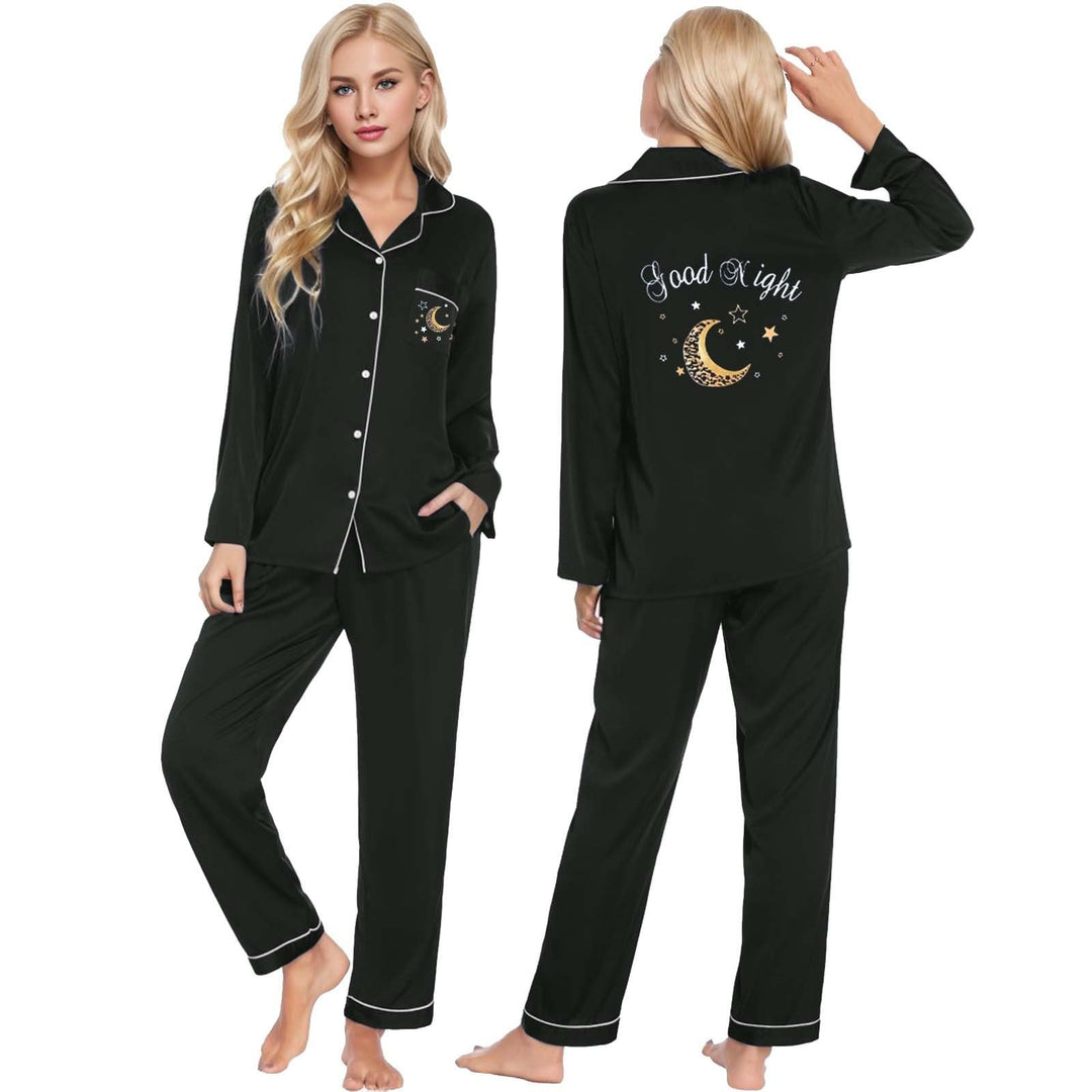 Damen Pyjama Satin Schlafanzug Set,Damen Seidensatin Pyjama Set 2Pcs Langarmhose Chinesischer Stil N