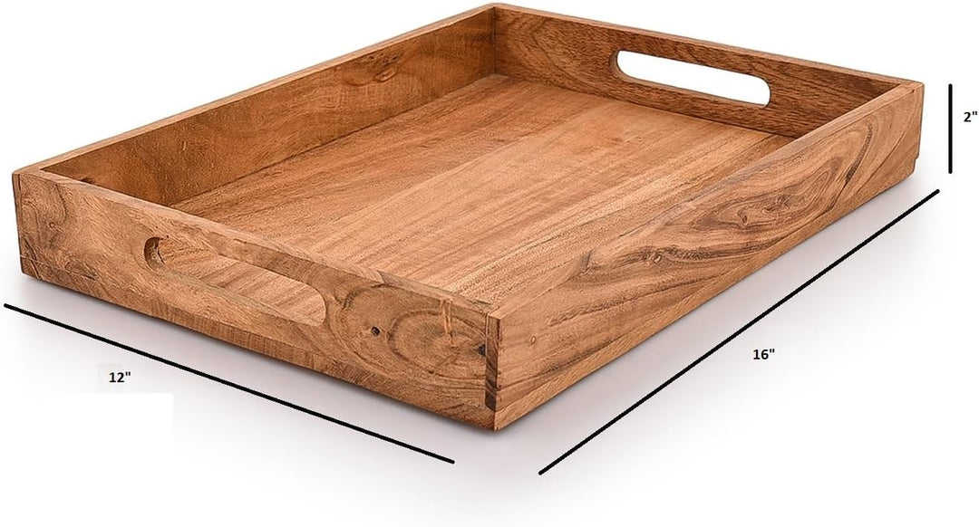 Kaizen Casa Rechteckiges Serviertablett aus Holz, Holzteller, Tee-/Getränketablett, Abendessen-Servi