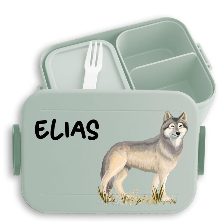 Kinder Bento Box Midi Lunchbox für Mepal Bentobox - Wolf mit Name personalisiert I Wolfsmotiv Gesche