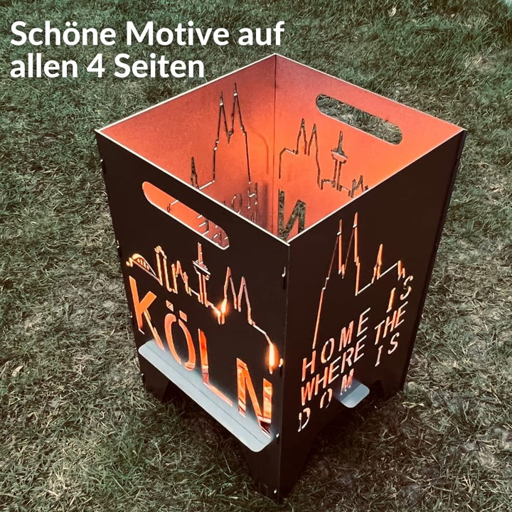 Feuertonne Mit Stadtmotiv | Stabiles Stecksystem Mit Tragegriffen | Robust & Aus Hochwertigem Stahl