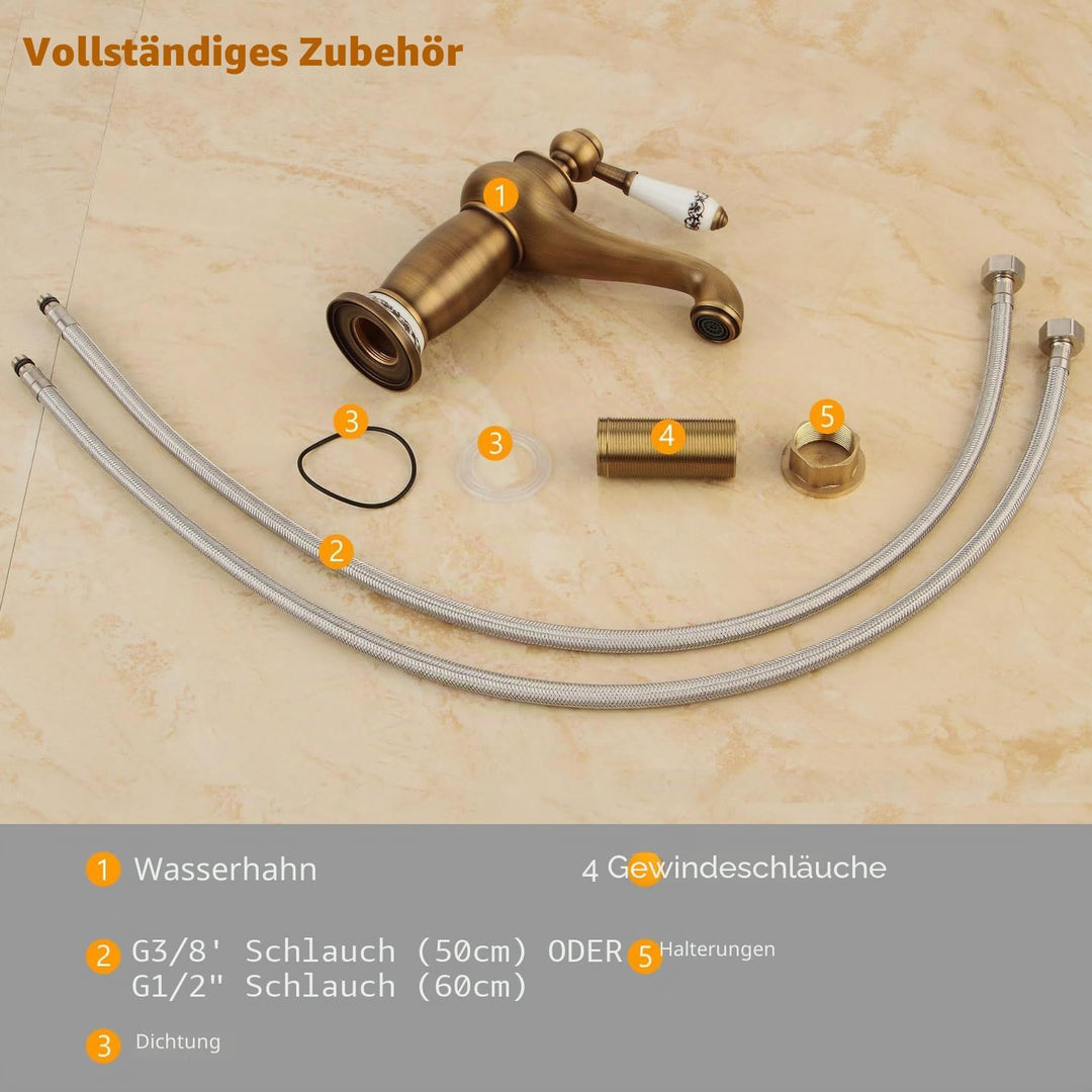 Beelee Antikes Messing Mischbatterie Wasserhahn Bad Armatur Waschtischarmatur Waschbeckenarmatur Ein