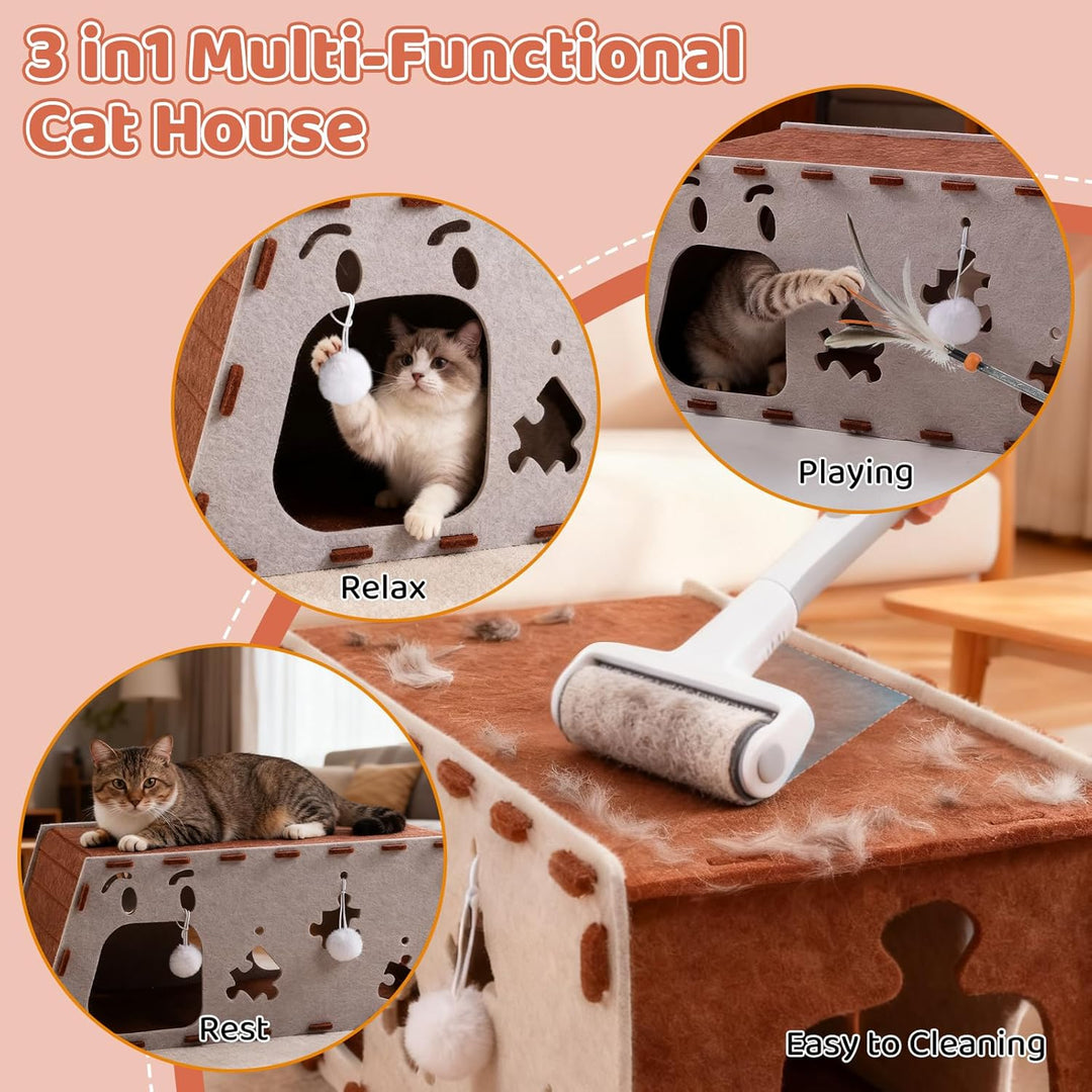 Katzenhöhle Filz, Katzenhaus Indoor,Katzenbett Haustierbett für Katzen und Hunde warme weiche Bequem