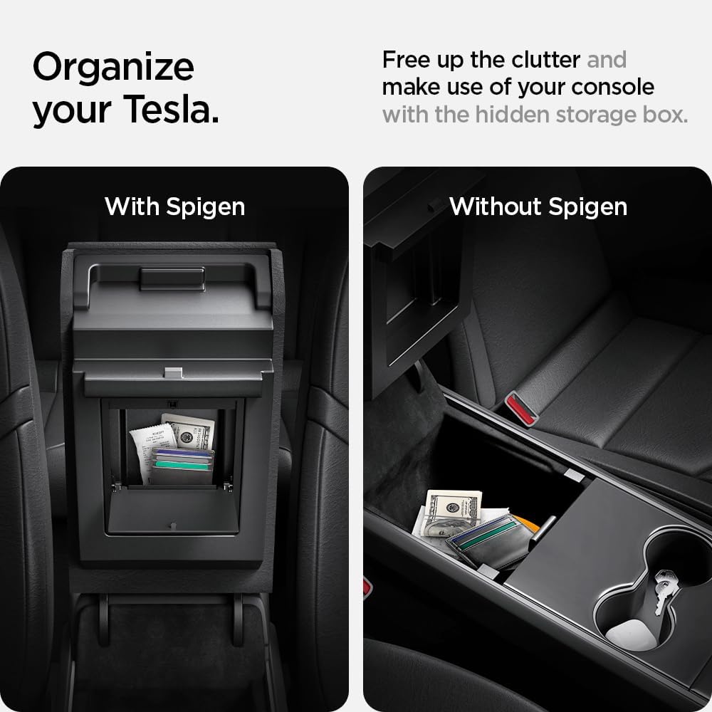 Spigen Tesla Model Y (~2024) und Model 3 (2021-2023) One-Touch Versteckte Aufbewahrungsbox (Carbon E