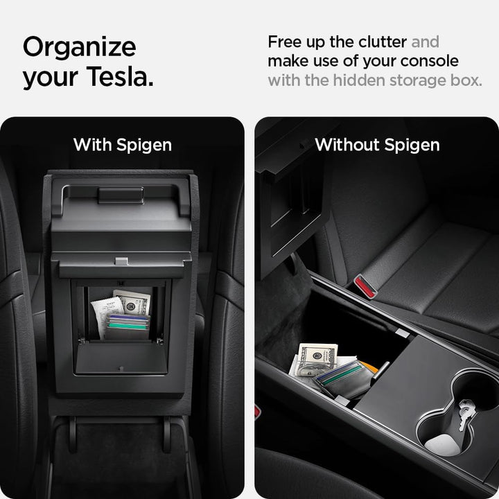 Spigen Tesla Model Y (~2024) und Model 3 (2021-2023) One-Touch Versteckte Aufbewahrungsbox (Carbon E