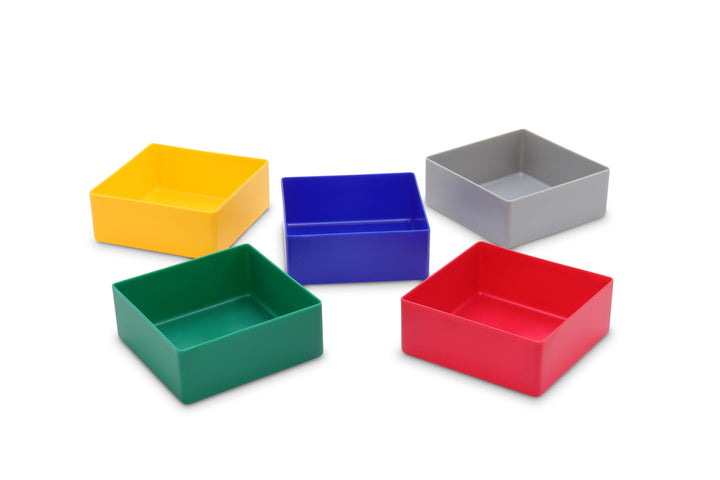 1a-TopStore 25 Stück Einsatzkasten Serie E40, farblich sortiert, 5 Farben u. 4 Grössen, aus Polystyr