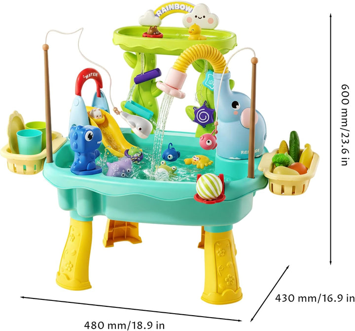 Wassertisch für Kinder, 2-lagiger 6-in-1-Wasserspieltisch, blaues Kinderspielzeug mit zirkulierender