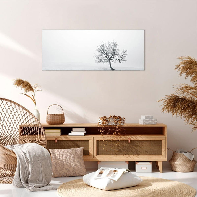 Wandbilder Dekoration Wohnzimmer Baum Feld Natur Panorama Bilder auf Leinwand 120x50cm Leinwandbild