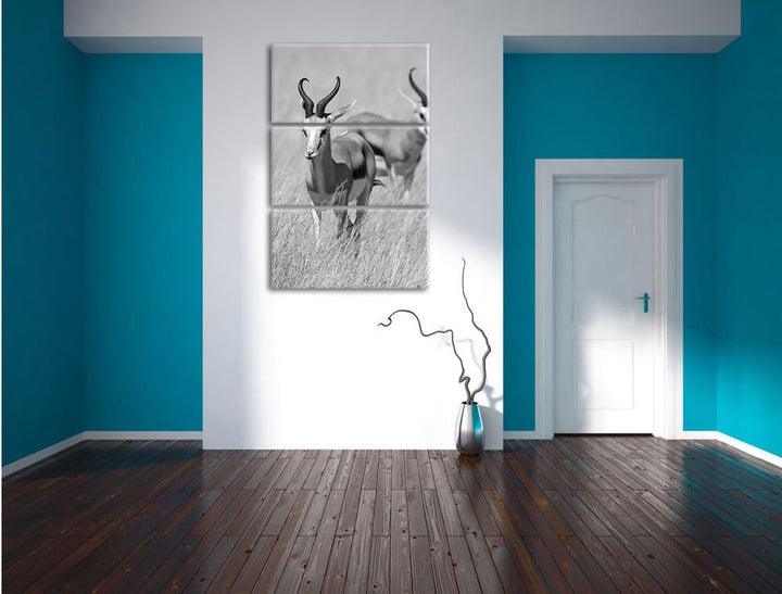 Pixxprint Tiere in Savanne, Rehe, Afrika als Leinwandbild/Grösse: 3 Teilig (120x80) cm/Wandbild/Kuns