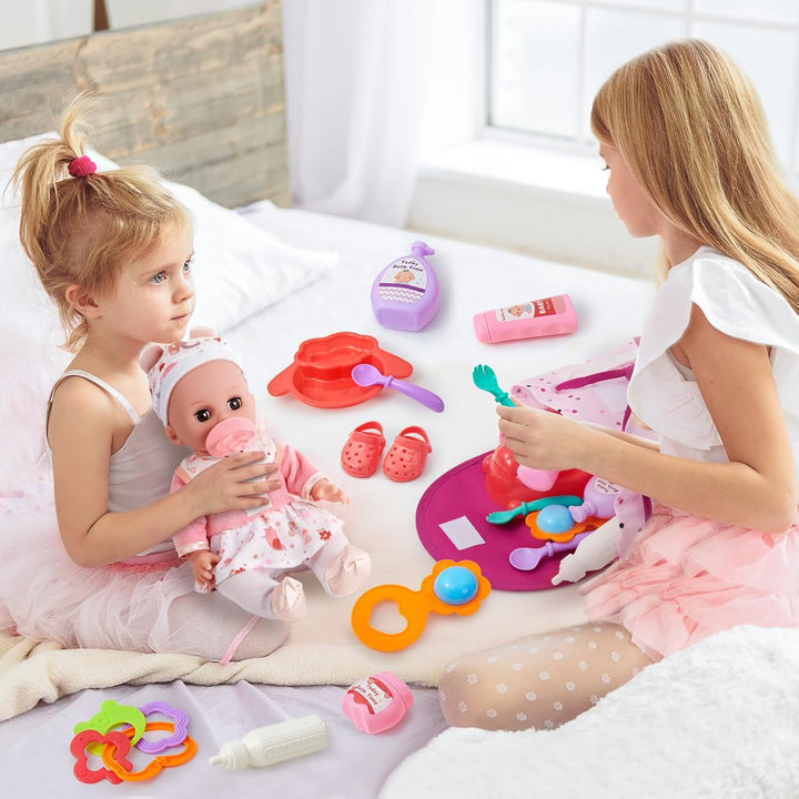G.C Puppenzubehör Spielzeug Geschenk Mädchen, 36 cm Babypuppe &amp; Rucksack &amp; Puppenkleidung &amp; Töpfchen