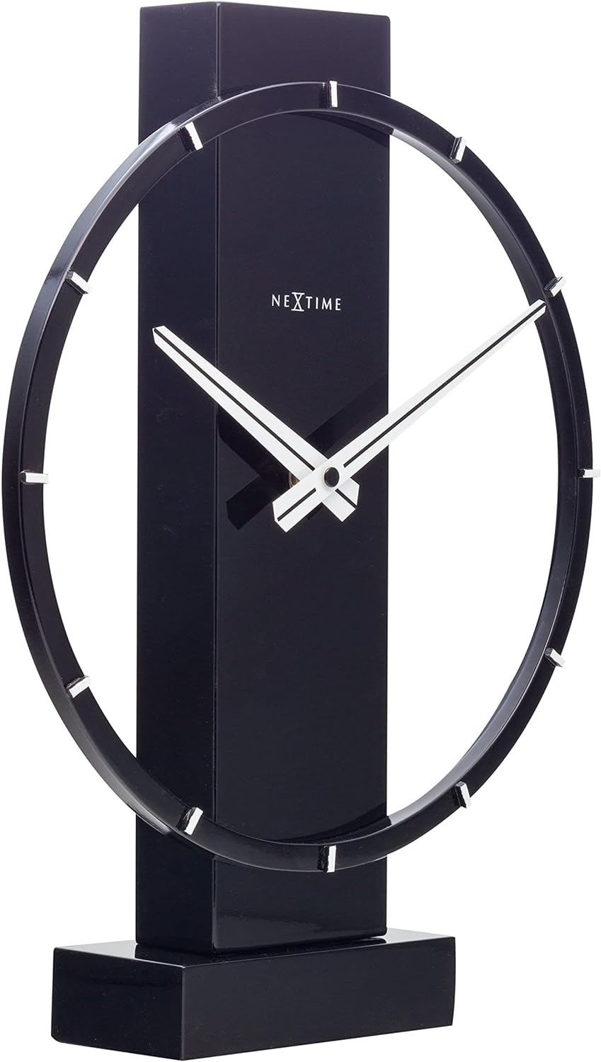 NeXtime ausgefallende Tischuhr 5225ZW Noa Table, Holz, schwarz 27x21x6,5cm, Holz schwarz, Ø 27 cm, 5