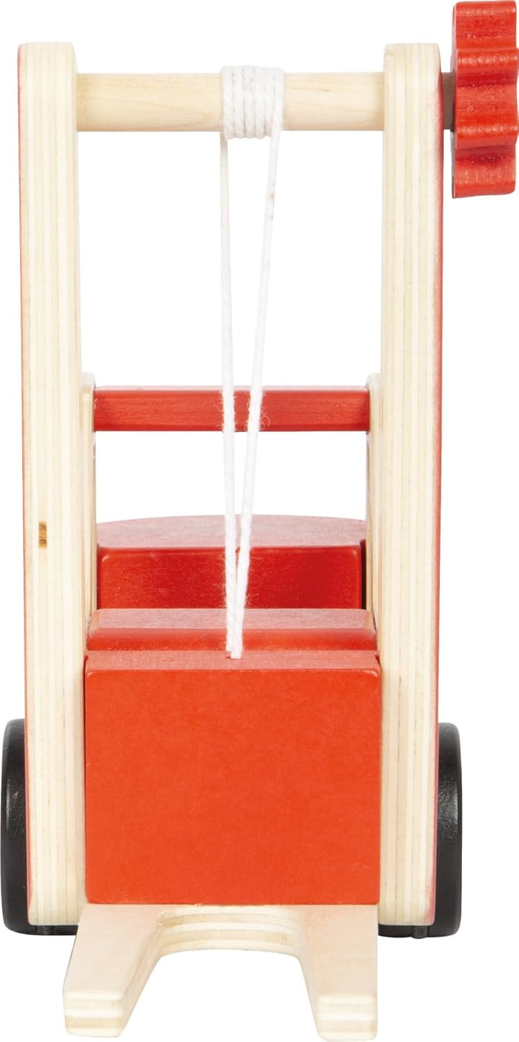 small Foot Gabelstapler mit Palette aus Holz, mit beweglicher Gabel und Seilwinde, Spielfahrzeug für