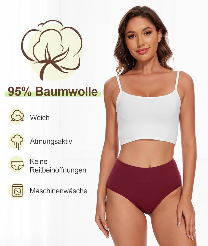 Unterhosen Damen 5er Pack, Baumwolle Hohe Taille Unterwäsche, Hipster Stretch Atmungsaktive Panties