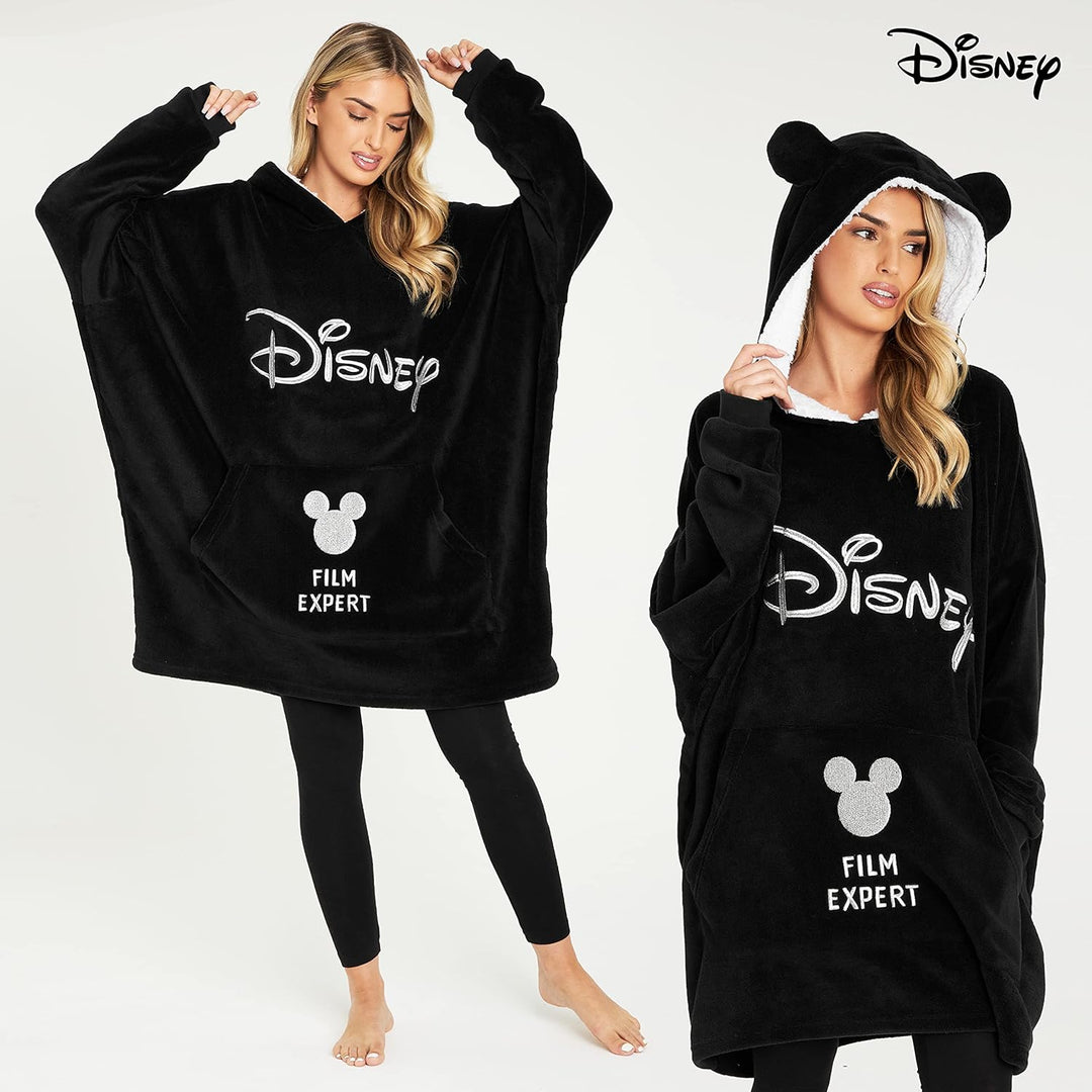 Disney Übergrosse Kapuzenpullover Damen Hoodie Decke Mädchen Teenager Herren Einheitsgrösse Schwarz,