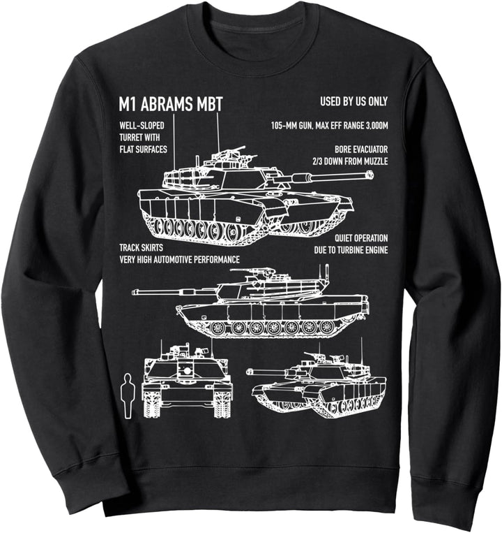 M1 Abrams Panzererkennung Blueprint Diagramm Sweatshirt