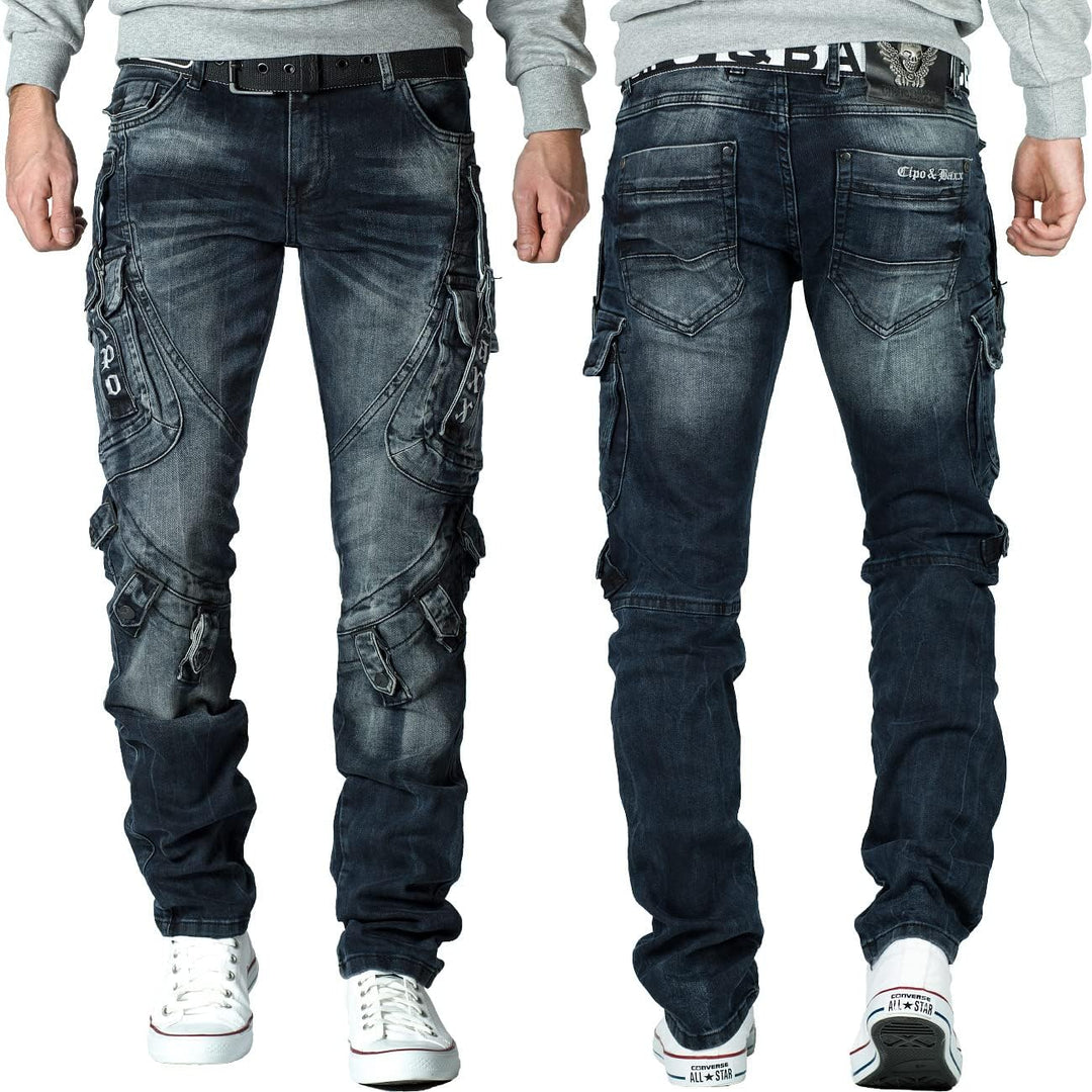 Cipo & Baxx Herren Jeans im Bikerstyle – Regular Fit oder Slim Fit | Stone Washed Denim mit Ziernäht