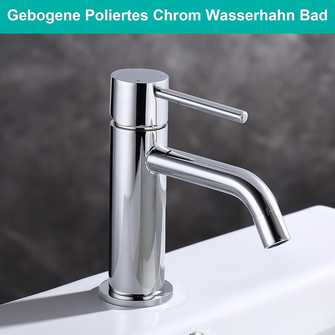 Friota Mischbatterie Wasserhahn Badezimmer Chrom, Anti Rost Bleifrei Armatur Waschbecken Silber mit